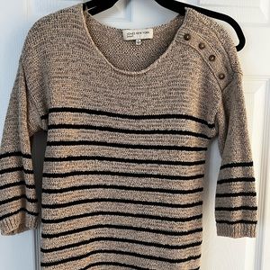 Tan and black textured sweater with quarter sleeves
